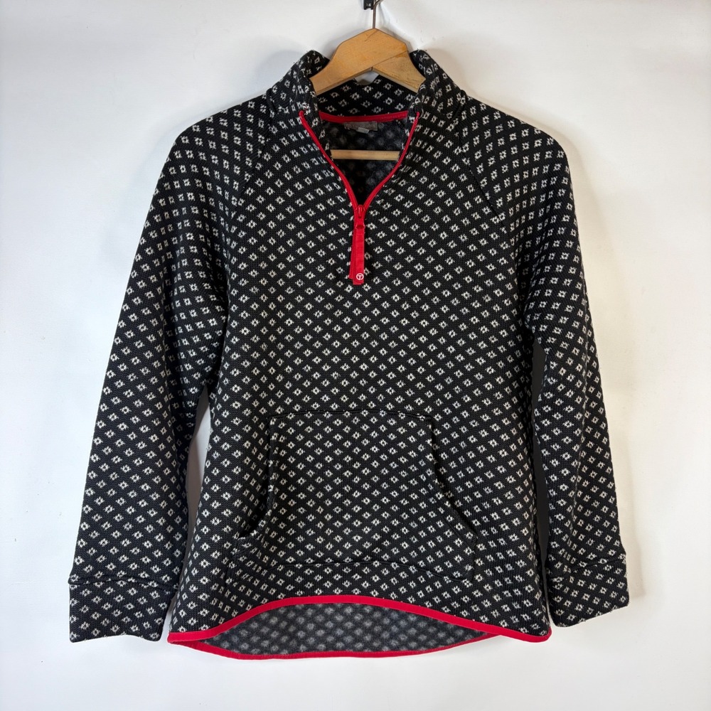 T by Talbots Pullover Women LP Black Diamond Fair Isle Fleece Quarter Zip Pocket